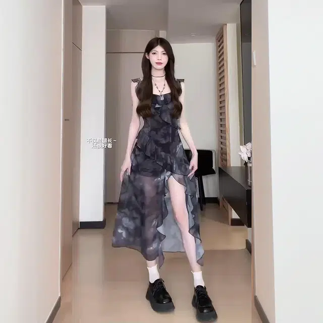 松本丧丧 高腰修身荷叶边不规则短袖连衣裙外搭裙装套装 女款