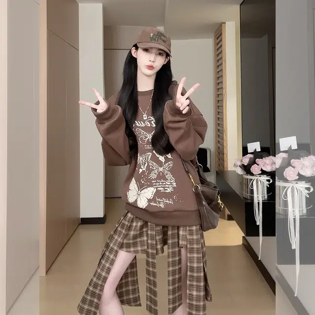 松本丧丧 蝴蝶结美式复古潮流慵懒风女秋季新款百搭显瘦卫衣日韩系穿搭 女款