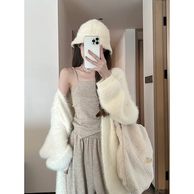 松本丧丧 慵懒风针织开衫毛茸茸毛衣外套 女款