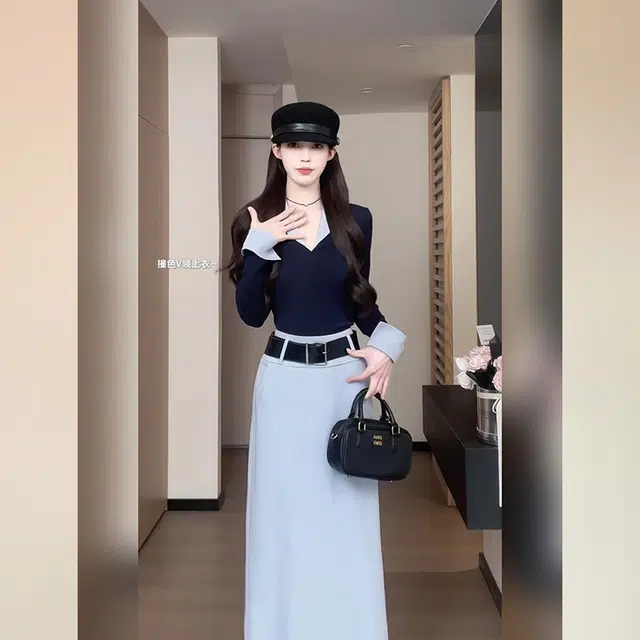 松本丧丧 韩系氛围感早秋穿搭设计感休闲显瘦上衣女衬衫领琥珀系复古套头针织衫 女款