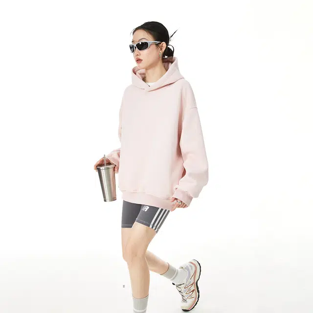 华夏儿女 美式重磅高街潮牌秋季宽松连帽百搭纯色上衣外套卫衣 男女同款