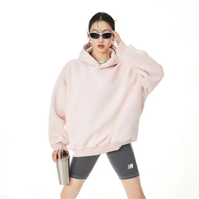 华夏儿女 美式重磅高街潮牌秋季宽松连帽百搭纯色上衣外套卫衣 男女同款