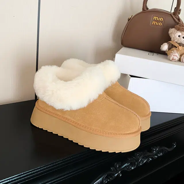 保暖增高防滑 加厚时尚百搭舒适毛毛 及踝 优质雪地靴 女款 栗色