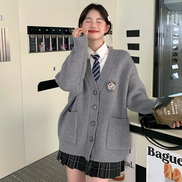 东鲸岁时记 慵懒风宽松针织开衫休闲格裙裙装套装 女款