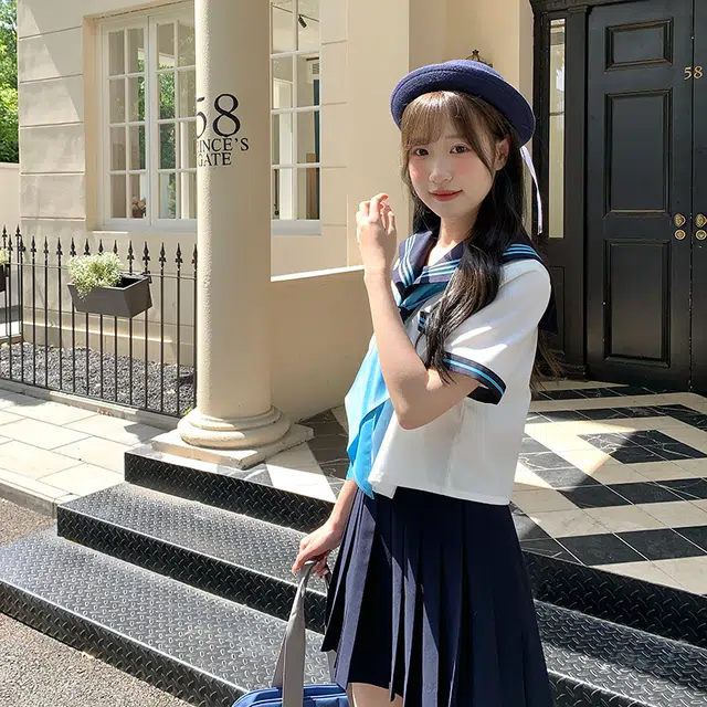 东鲸岁时记 水手服清新甜美可爱学院风海军领短袖上衣制服 女款