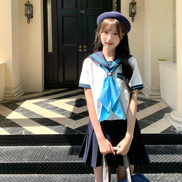 东鲸岁时记 水手服清新甜美可爱学院风海军领短袖上衣制服 女款