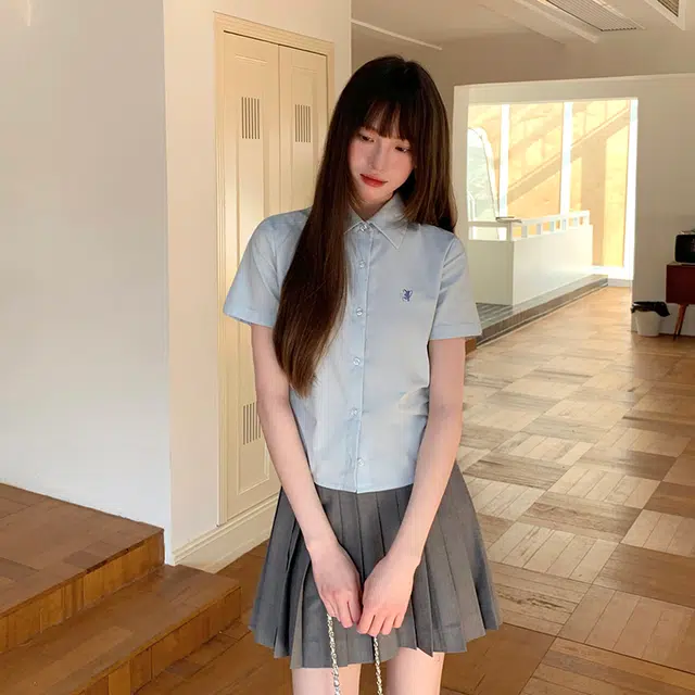 东鲸岁时记 绝美高级感短袖衬衫 女款 清律中蓝色