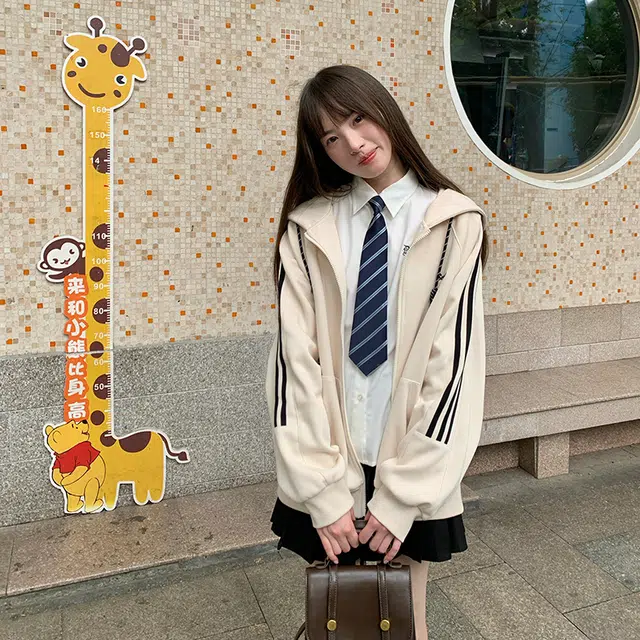 东鲸岁时记 学院风宽松条纹长袖外套纯色休闲短裙卫衣套装 女款