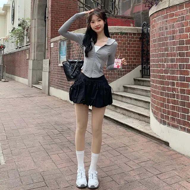 东鲸岁时记 学院文艺纯色花苞裙巧克力酱短款蛋糕裙子半身休闲短裙 春夏季 女款 礼盒装