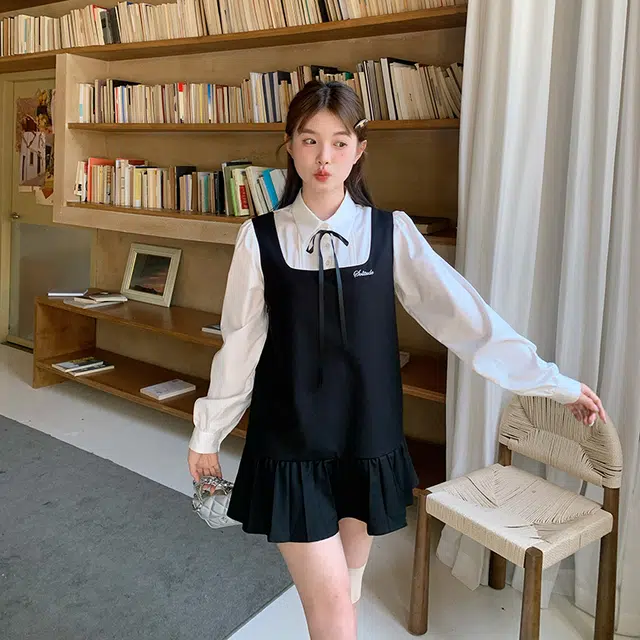 东鲸岁时记 优雅日常简约气质女设计感显瘦小个子基础款裙子毕业季长袖连衣裙 女款 礼盒装