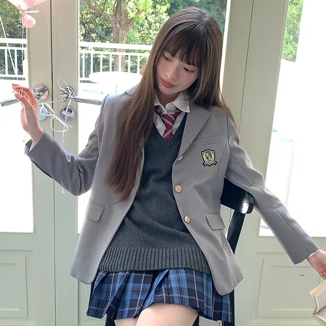 东鲸岁时记 学院风西装宽松氛围感时尚口袋长袖衬衫百褶裙套装制服 女款