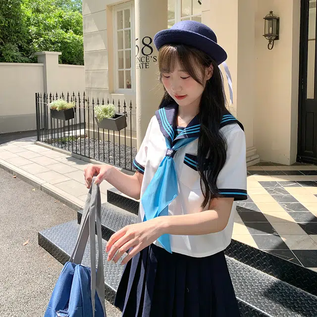 东鲸岁时记 水手服清新甜美可爱学院风海军领短袖上衣制服 女款