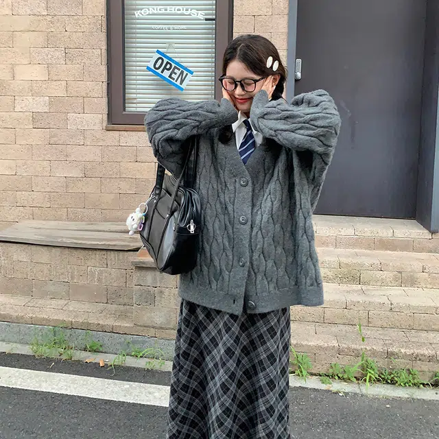 东鲸岁时记 学院风格纹松弛感通勤休闲长裙 女款 黑灰长裙