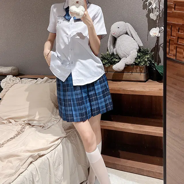 东鲸岁时记 日系复古制服格纹短款百搭学生百褶鲸落半身裙