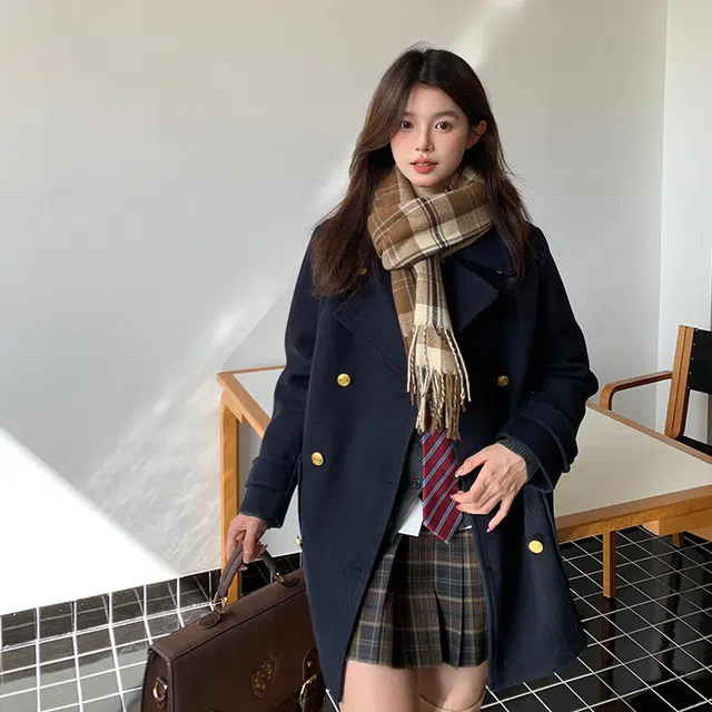 东鲸岁时记 学院风韩系翻领大衣 女款 绀色