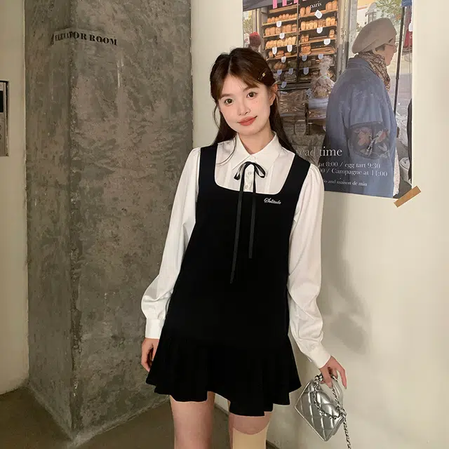 东鲸岁时记 优雅日常简约气质女设计感显瘦小个子基础款裙子毕业季长袖连衣裙 女款 礼盒装