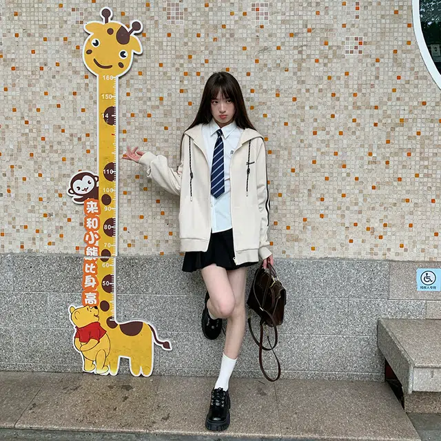 东鲸岁时记 学院风宽松条纹长袖外套纯色休闲短裙卫衣套装 女款