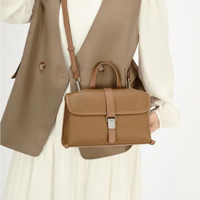 老人头 秋冬简约设计高级质感百搭便携高颜值潮流复古优雅实用通勤休闲约会单肩包手拎包手提包 牛剖层革 斜挎包 女款 多色