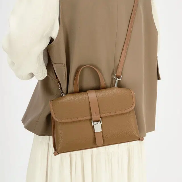 老人头 秋冬简约设计高级质感百搭便携高颜值潮流复古优雅实用通勤休闲约会单肩包手拎包手提包 牛剖层革 斜挎包 女款 多色