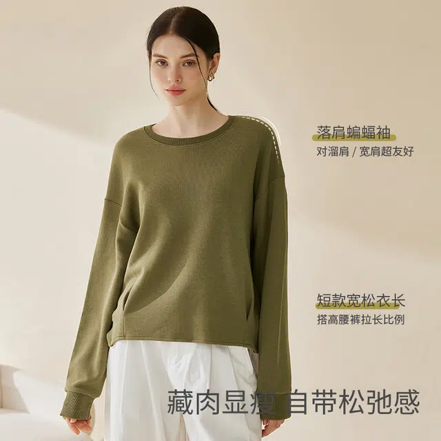 内在密码 外穿宽松版套头圆领上衣女羊毛加绒秋冬打底厚款长袖纯色卫衣保暖上装 女款
