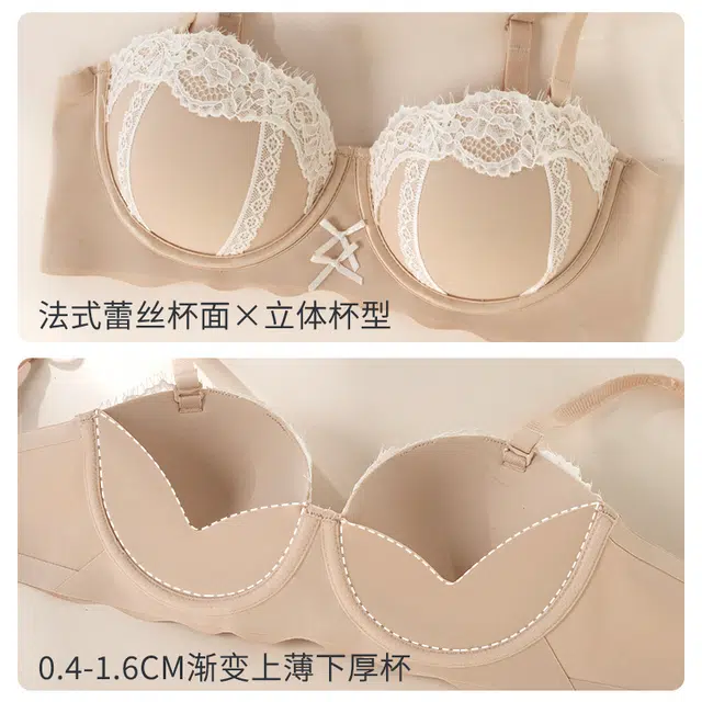 内在密码 聚拢内衣女小胸显大纯欲风格蕾丝花边法式性感半杯无钢圈上托防下垂收副乳文胸 女款