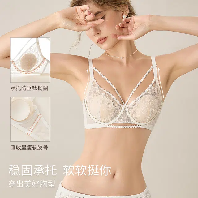 内在密码 大胸显小胸内衣女夏薄款性感蕾丝软钢圈防下垂聚拢纯欲法式文胸 女款