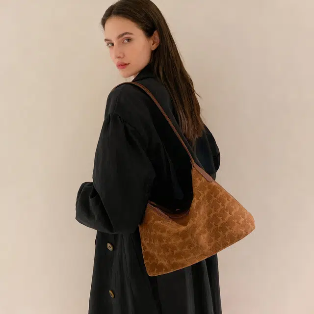 妙迪 早秋人气款冬季双面可背时尚潮流百搭托特包麂皮植鞣头层 牛皮革 单肩包 常规 女款 焦糖棕