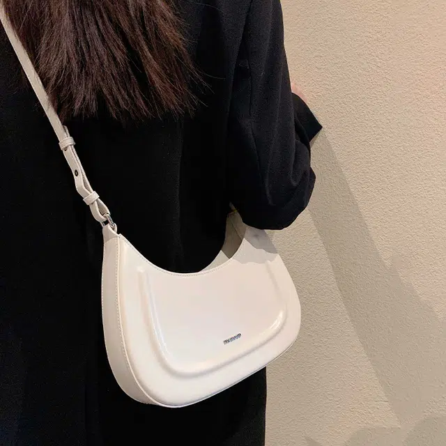 妙迪 新款宽肩带 牛皮 手提斜挎单肩包 中号 女款 白色