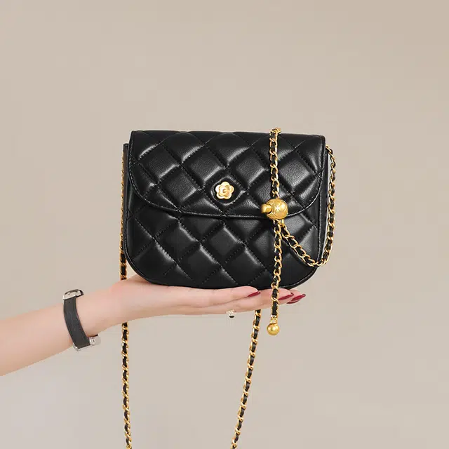 妙迪 小香风菱格绣线 真皮羊皮 链条包腋下单肩斜挎 小号 女款 黑色/白色