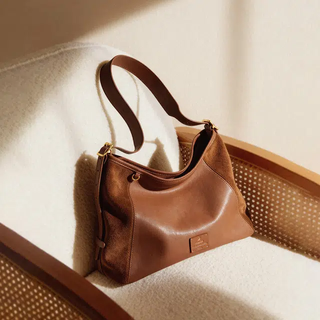 妙迪 通勤大容量托特包 牛皮革 单肩包 常规 女款 焦糖棕