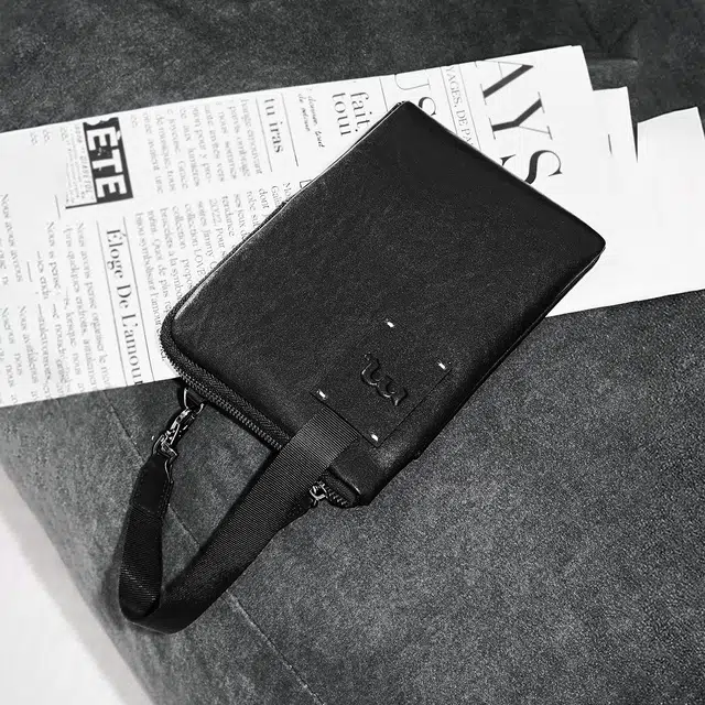 妙迪 轻便百搭旅行证件包收纳袋 牛皮革 钱包 男女同款情侣款 子夜黑