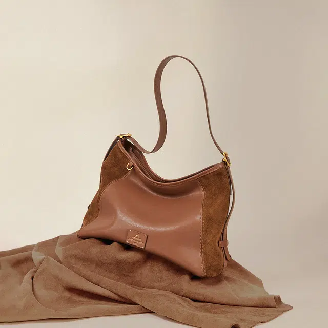 妙迪 通勤大容量托特包 牛皮革 单肩包 常规 女款 焦糖棕