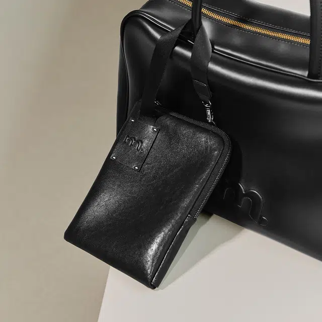 妙迪 轻便百搭旅行证件包收纳袋 牛皮革 钱包 男女同款情侣款 子夜黑