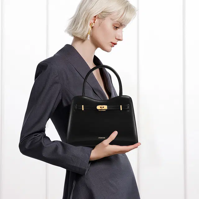 妙迪 新晚宴派对年会凯莉包 牛皮 单肩斜挎手提包 女款 子夜黑/奶昔白