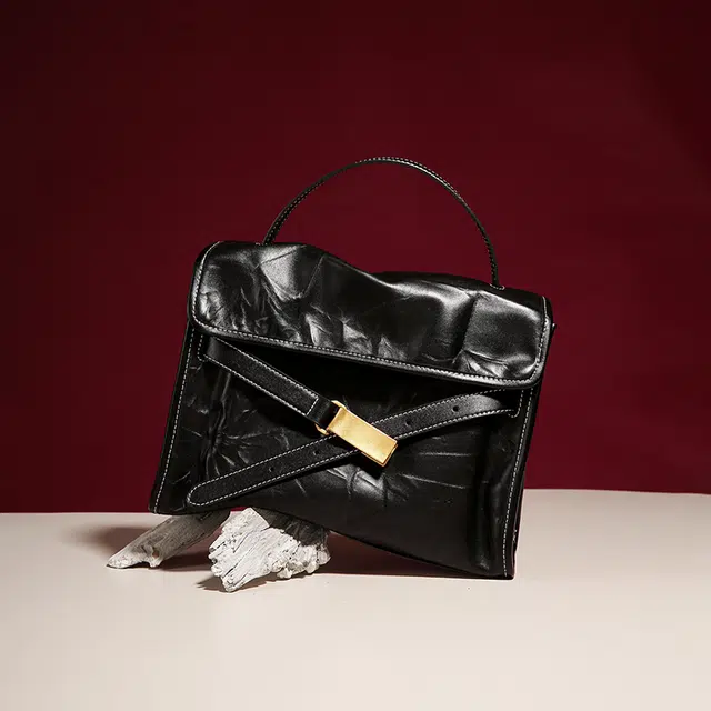 妙迪 通勤百搭凯莉包 牛皮 单肩斜挎手提包 常规 女款 子夜黑