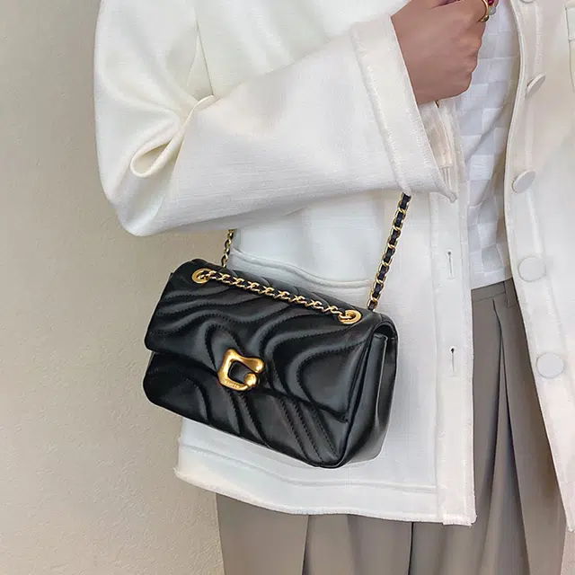 妙迪 小众时尚小香风 牛皮 链条包腋下包单肩斜挎包 中号 女款 白色