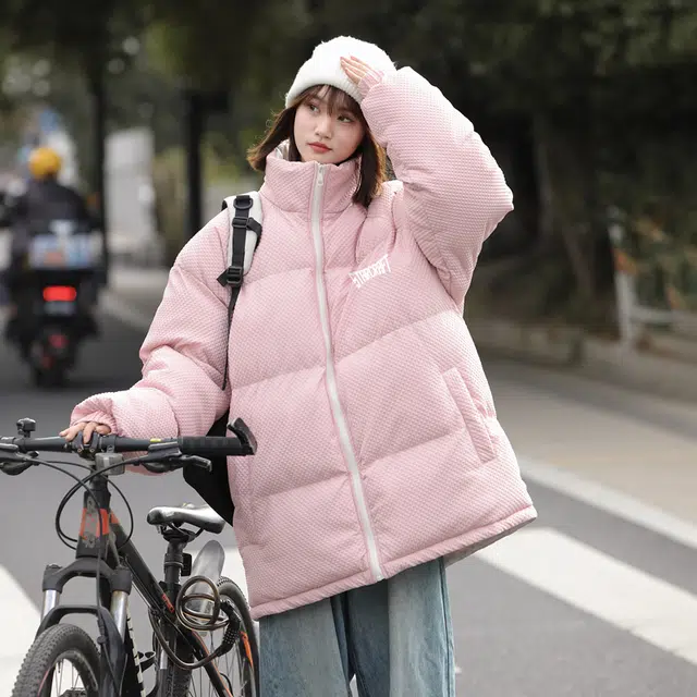 星际者 美式复古学院风华夫格立领基础款保暖宽松休闲潮牌百搭面包服棉服 男女同款