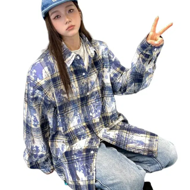 星际者 格子时尚百搭舒适长袖衬衫 男女同款