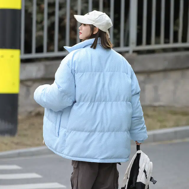 星际者 美式复古学院风华夫格立领基础款保暖宽松休闲潮牌百搭面包服棉服 男女同款