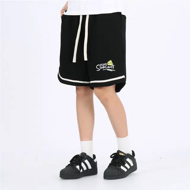 星际者 趣味字母美式高街卡通动漫篮球印花宽训练松系带五分休闲短裤 男女同款