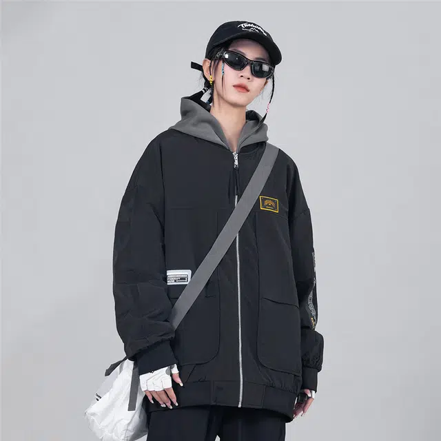 星际者 宽松休闲工装风夹克外套 男女同款 黑色