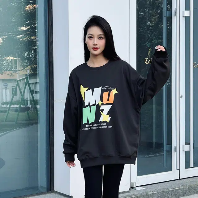 星际者 彩色字母星星印花落肩宽松圆领套头卫衣 男女同款 加绒加厚可选