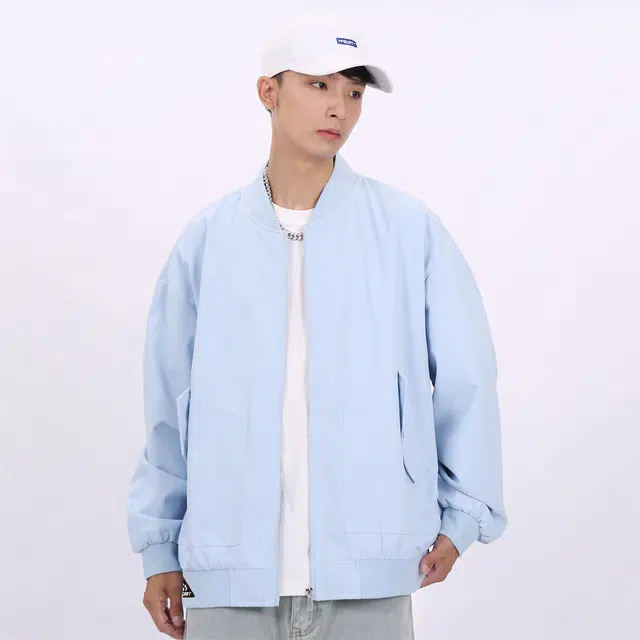 星际者 纯色山系户外品牌贴标棒球领宽松落肩飞行工装拉链百搭休闲夹克外套 男女同款