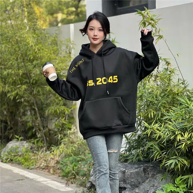 星际者 字母数字印花休闲宽松连帽套头卫衣 男女同款 加绒加厚可选