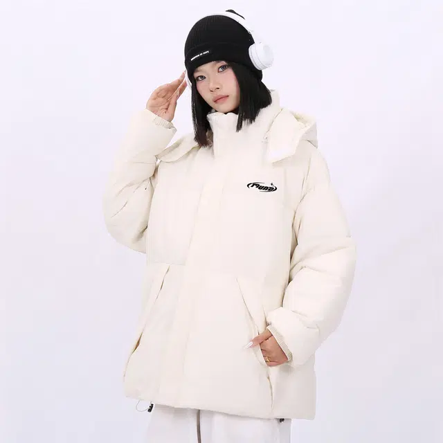 星际者 美式复古大口袋纯色百搭宽松休闲加厚连帽简约保暖棉服 男女同款