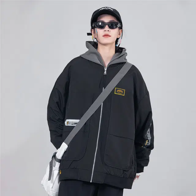 星际者 宽松休闲工装风夹克外套 男女同款 黑色