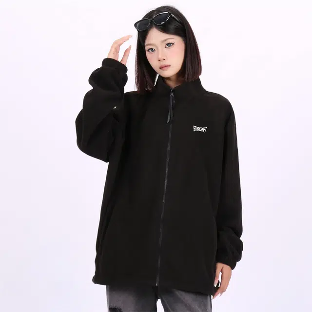 星际者 简约基础款字母印花保暖拉链简约宽松舒适夹克外套 男女同款