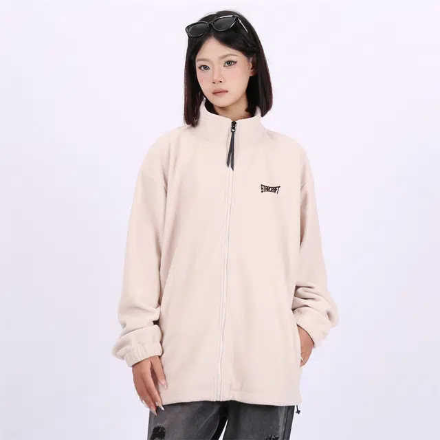 星际者 简约基础款字母印花保暖拉链简约宽松舒适夹克外套 男女同款