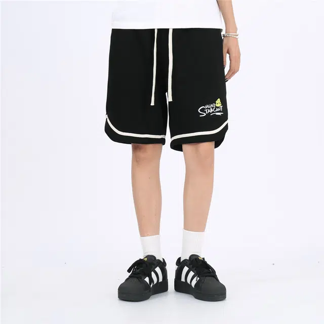 星际者 趣味字母美式高街卡通动漫篮球印花宽训练松系带五分休闲短裤 男女同款