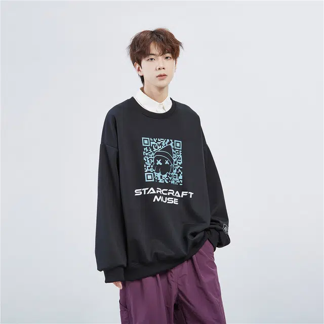星际者 二维码章鱼图案字母印花休闲卫衣 男女同款 加绒加厚可选